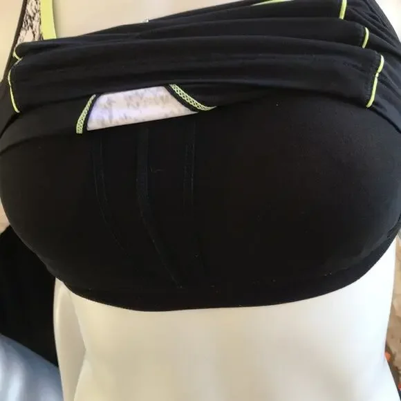 Athleta Torpedo Swim Tankini Top Built in Bra Black White Women's Size XS - Picture 8 of 9